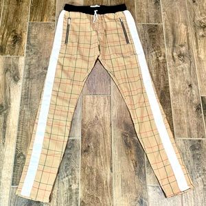 Drawstring Checkered Track Pants Lakenzie: Medium 28-32W in Tan/Beige